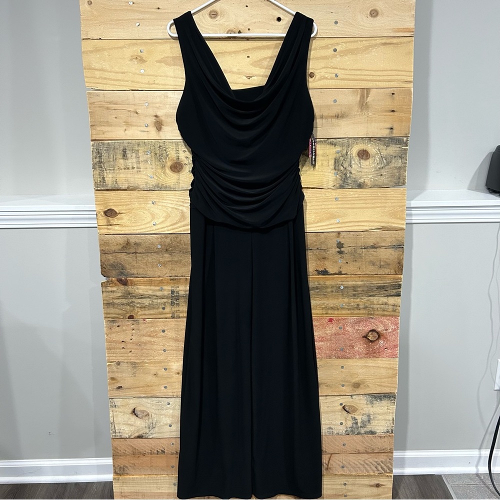 R&M Richards Black Sleeveless Drape Neck Jumpsuit Pants Size 14
